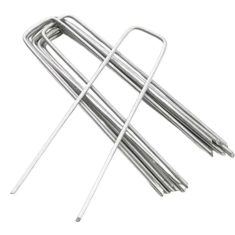 100pcs15cm galvanized landscape staples, outdoor decorative stakes, anti weed barrier fabric anti rust staples, U-shaped tent