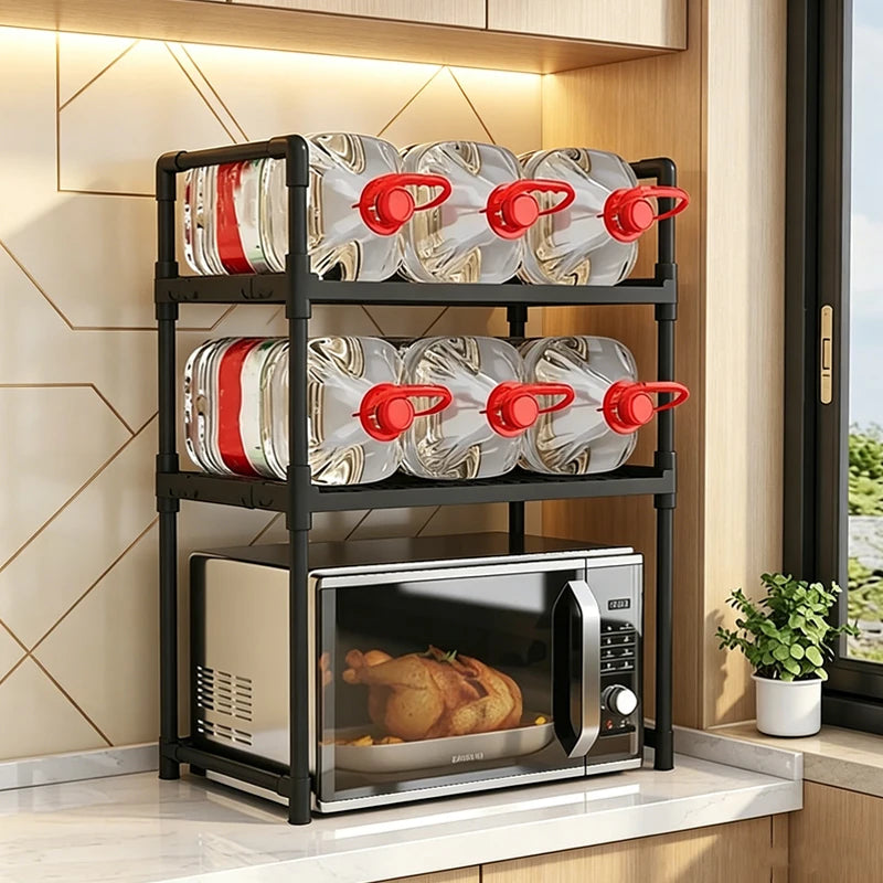 2/3 Floor Kitchen Microwave Rack, Desktop Oven and Toaster Storage Rack, With Hooks to Save Space, Kitchen Storage Rack