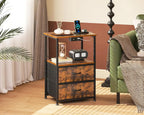 Nightstand Set of 2 with Charger Station \u2014 USB Ports & Outlet, Bed Side Table with LED Lights, End Table with Fabric Drawer
