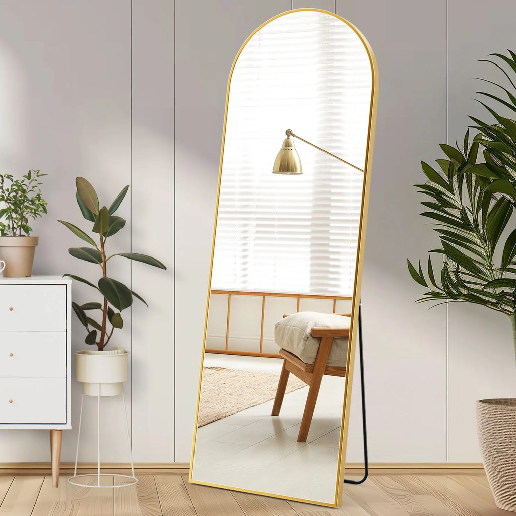 JHK-Full Length Arched Right Angle Mirror with Stand for Living Room, Sturdy Aluminum Alloy Frame, Bedroom Furniture, 59 "x 16"