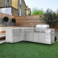 Outdoor bar kitchen setup with stainless steel doors and cabinet system
