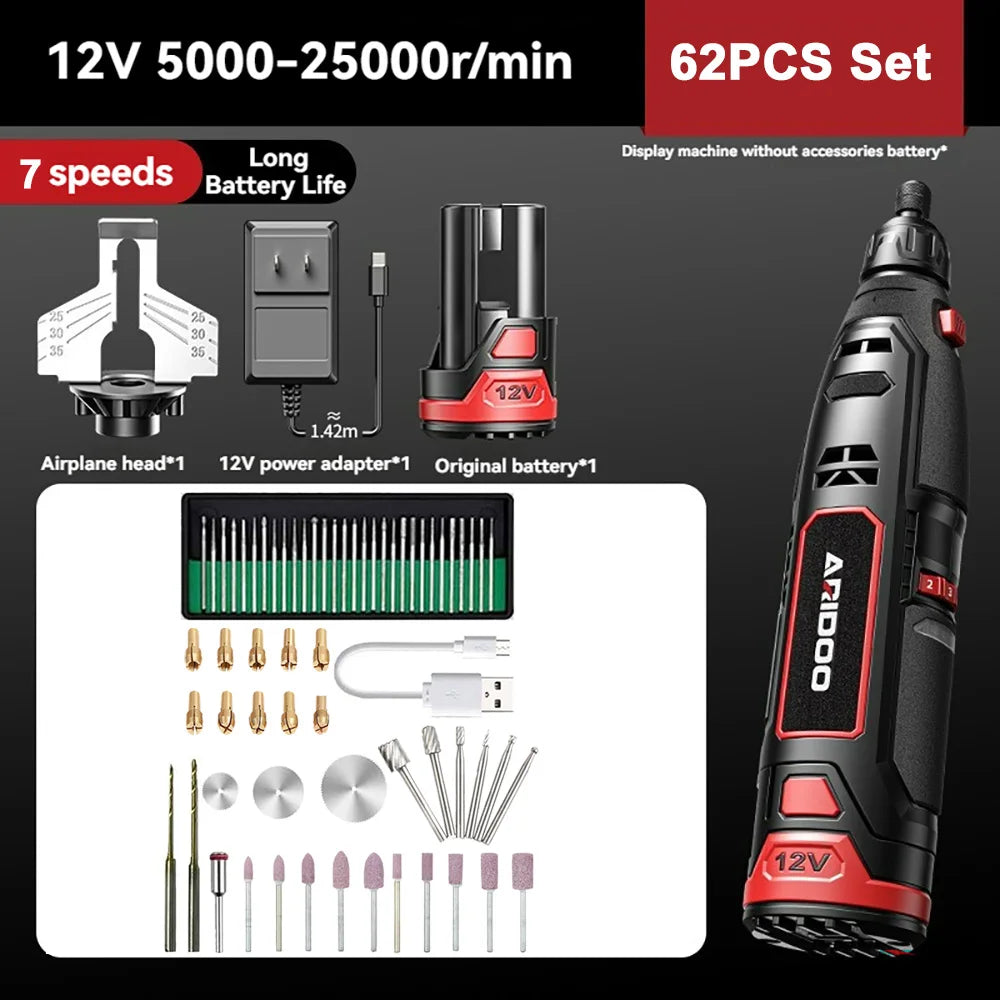 5000-25000r 12V Mini Drill Engraver Griding Electric Chain Grinder Rechargeable Cordless Electric Drill Micro Rotary Tool
