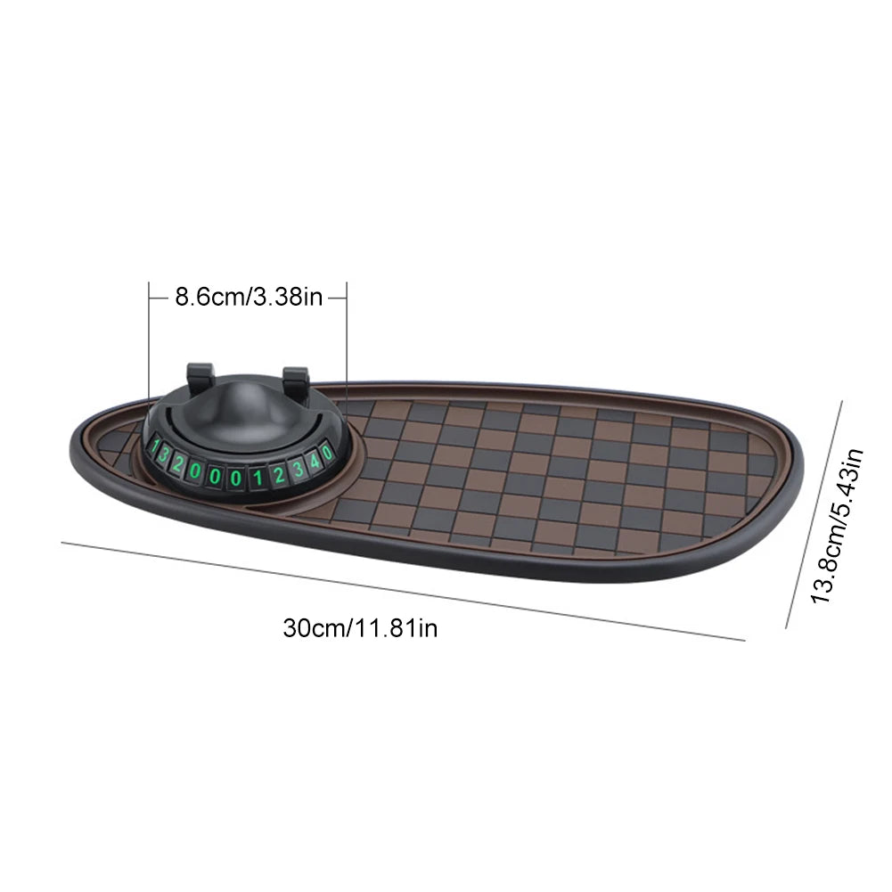 Car Dashboard Mat with Parking Number Plate Car Dash Grip Pad Anti-Shake Rotating Car Phone Holder Anti-Slip Car Accessories