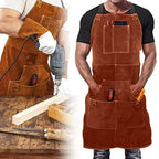 Cowhide Welding Apron Heavy Duty Apron Industrial Use Maximum Protection Tool Storage 6 Large Pockets Chest To Knees Coverage