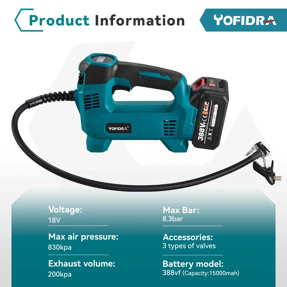 Cordless High Pressure Portable Electric Air Pump With LED Display Rechargeable Car Ball Inflatable Pump For Makita Battery Pin