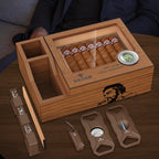 Cigar Humidor with Cigar Cutter,V-Cutter,Punch Set,Humidor Cigar Box with Humidifier and Digital Hygrometer,Glass Top Cedar Case