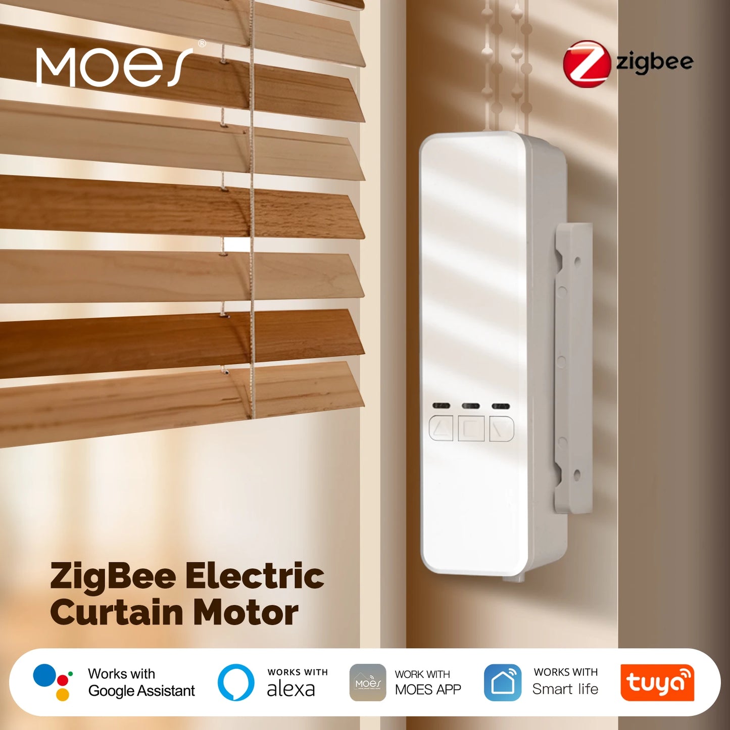 MOES Tuya Zigbee Chain Roller Blinds Smart Electric Curtain Shade Drive Motor Lithium battery  App Control with Alexa GoogleHome