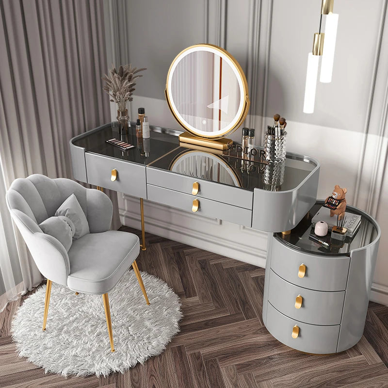Dressing table glass desk bedroom modern makeup table wooden drawers Storage vanity chair comfortable furniture for bedroom