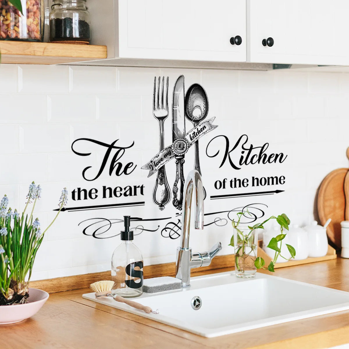 Kitchen Tools Knife and Fork Pattern  Wall Sticker for Lovely Home Kitchen Dining Room Background Wall Decoration Self-Adhesive