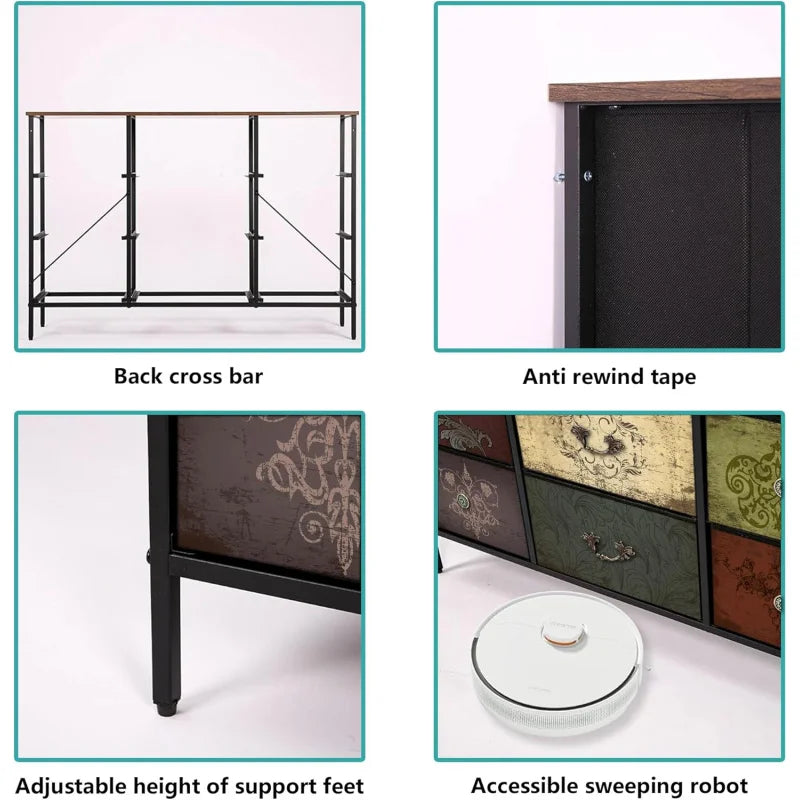 Dresser for Bedroom with 9 Deep Fabric Drawers, Wide TV Stand Storage Cabinet, Colorful Chest of Drawers for Closet, Nursery, En
