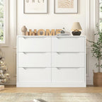 Modern 6 Drawer Dresser for Bedroom, Double Chest of Drawers with Storage, Large Wooden Storage Dresser Organizer with Cut-Out