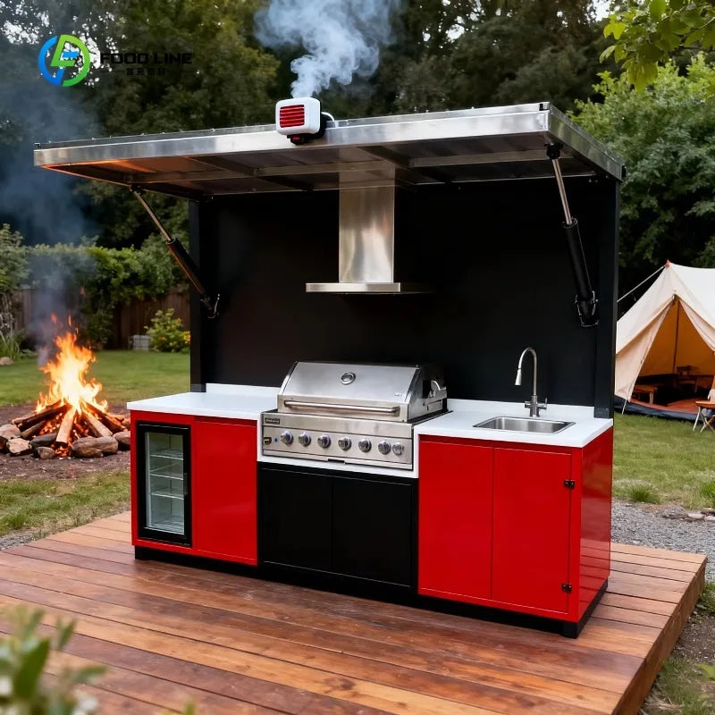 Customized Portable Outdoor Kitchen Prefab Cooking Station With Complete Grill Sink And Fridge For Outdoor Camping And Shop Use