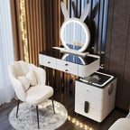 Modern Dressing Table with Smart Wireless Charging Luxury Bedroom Multifunctional Makeup Table with Chair Sound Cloud Led Mirror