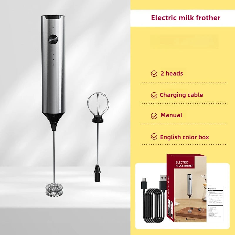 USB Rechargeable Milk Frother 2in1 Electric Egg Beater Whisk Coffee Mixer Double Heads Milk Frothers Baking Stirrer Food Blender