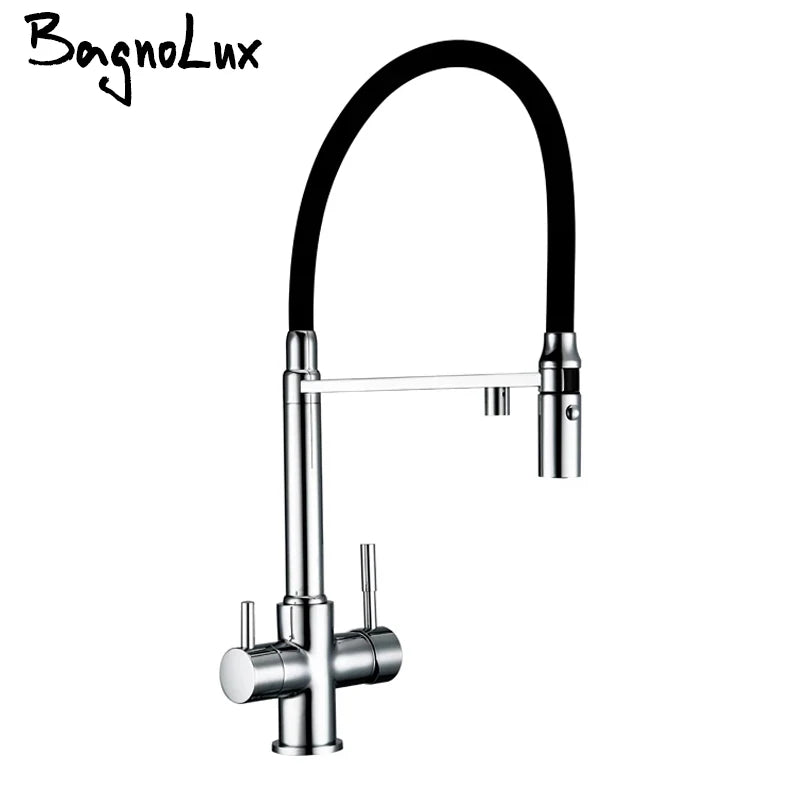 Bagnolux Copper Kitchen Faucets Chrome Kitchen Sink Black hose  Mount Pull Down Dual Sprayer  Nozzle  Mixer Water Taps