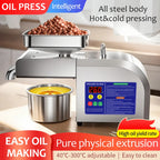Electric Oil Press Machine, Cold/Hot Press for Coconut/Olive/Peanut, Automatic Stainless Steel Home Use Energy Saving Low Noise