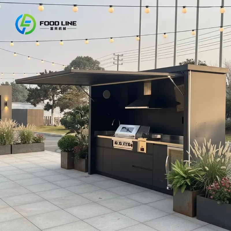 Customized Modern Modular Outdoor Kitchen Stainless Steel Lacquer Acrylic Food Business Easy Install Durable Equipment