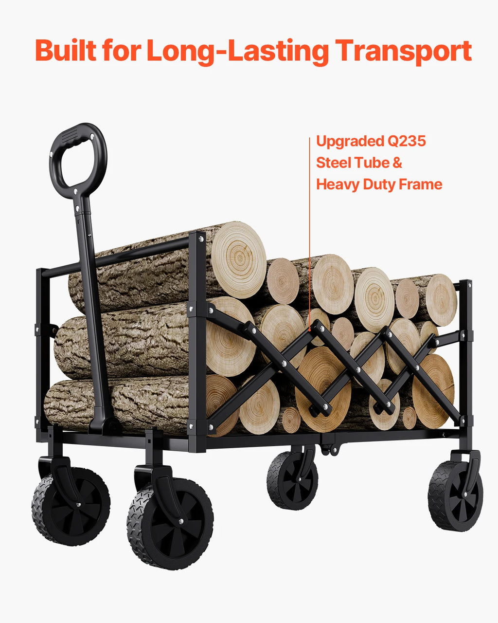 VEVOR Collapsible Wagon Cart 120L & 225LBS Folding Wagon with All-Terrain Wheels with Adjustable Handle for Beach Grocery Garden