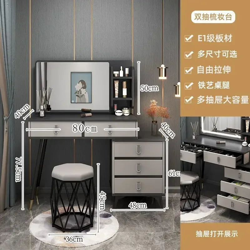 Luxury Dressing Table Comfortable Vanity Makeup Desk LED Large Mirror Drawer for Bedroom Wood Furniture Chest of Drawers Home