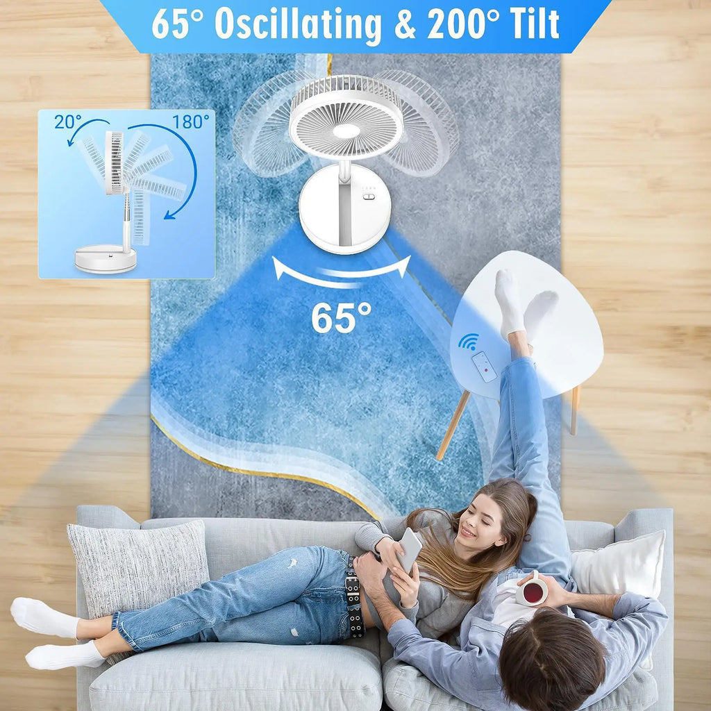 Wireless Folding Desk Fan Telescopic Outdoor Travel Camping Floor Low