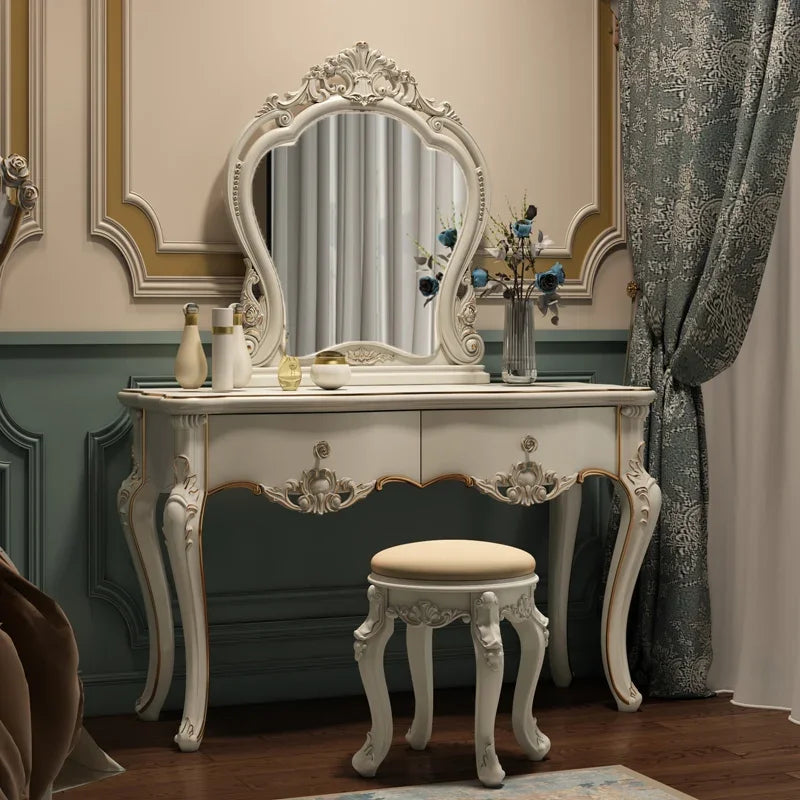 Luxury Nordic Dressing Table Mirror Vintage Bedroom Make Up Dresser Table Drawer Storage Vanity Tocador De Maquillaje Furniture