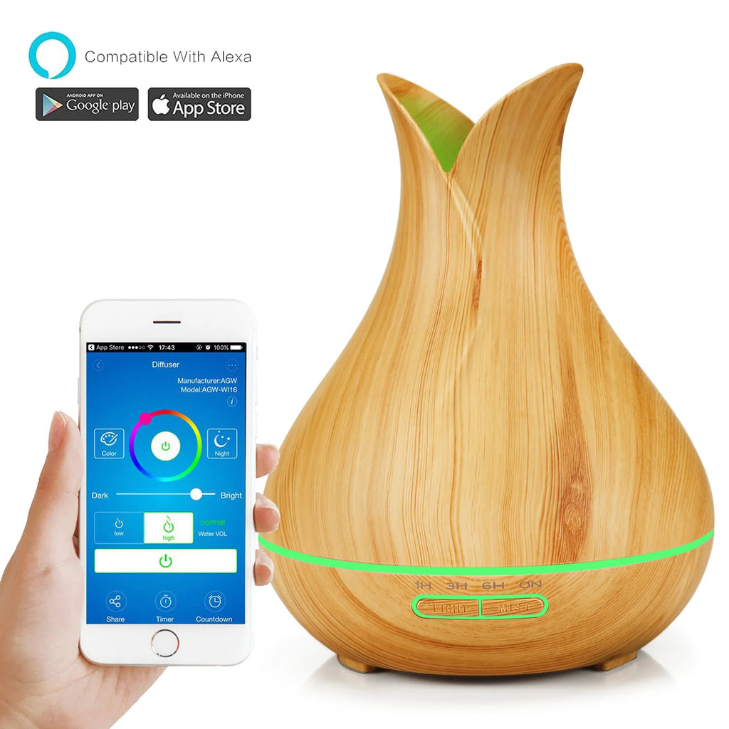 WiFi smart Electric Aroma Diffuser Essential Oil Diffuser 400ML Air Humidifier Ultrasonic Remote Control Mist Maker Home