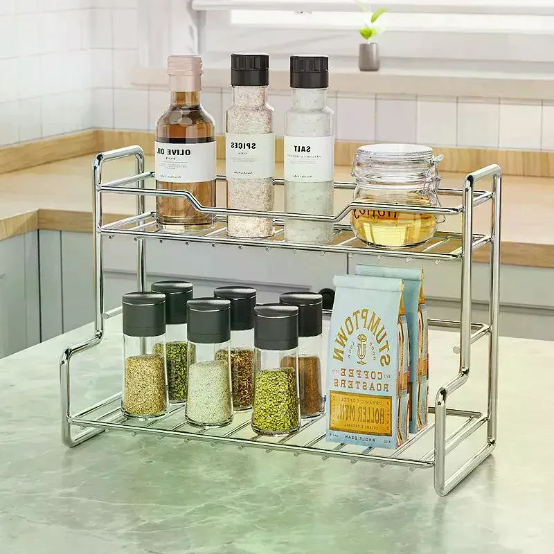 Kitchen Countertop Storage Rack Spice Shelf Versatile Iron Wire Storage Basket For Bathroom Toiletries Cup Organizer Racks