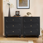 3 Drawer Fluted Dresser for Bedroom Set of 2, Mid Century Modern Chest of Drawers, Wood Storage Small Dresser Organizer , Walnut