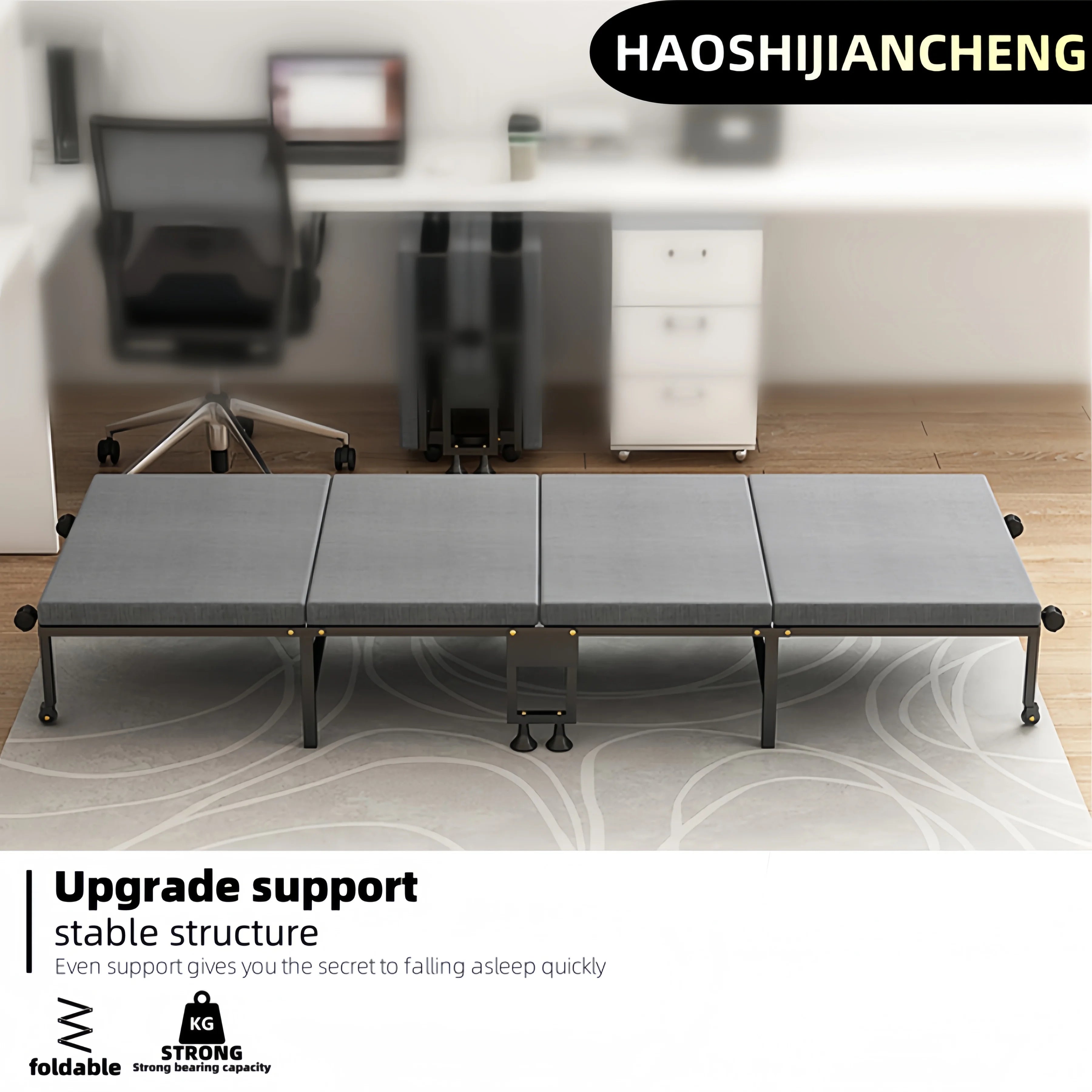 75英寸 Heavy Duty Folding Bed, Thickened Iron Frame, Portable Folding Bed, Lockable Pulley, Suitable for Office Nap, Hospital Ac