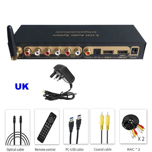 HD 5.1 Audio Converter Decoder DAC DTS AC3 FLAC PCUSB APE 4K*2K HDMI-compatible Extractor Converter Splitter Digital SPDIF ARC