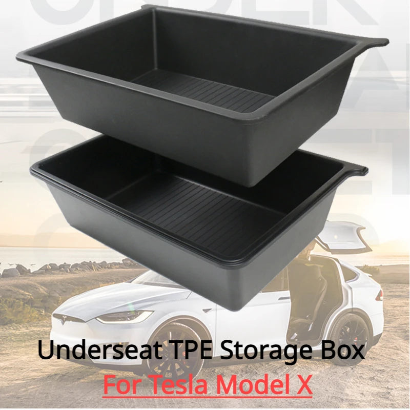 Front Underseat Storage Box for Tesla Model X Car Seat Push Pull Drawer TPE Hidden Storage Boxes Car Interior Accessories 2023