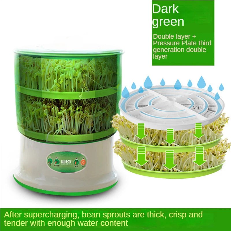 Two Layer Bean Sprouts Maker Thermostat Green Vegetable Seedling Growth Bucket Automatic Electric Sprout Bud Germinator Machine