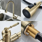 Kitchen Faucets Pull Out Antique Bronze Kitchen Sink Water Mixer Tap Crane Faucet Hot Cold with Sprayer EL9021