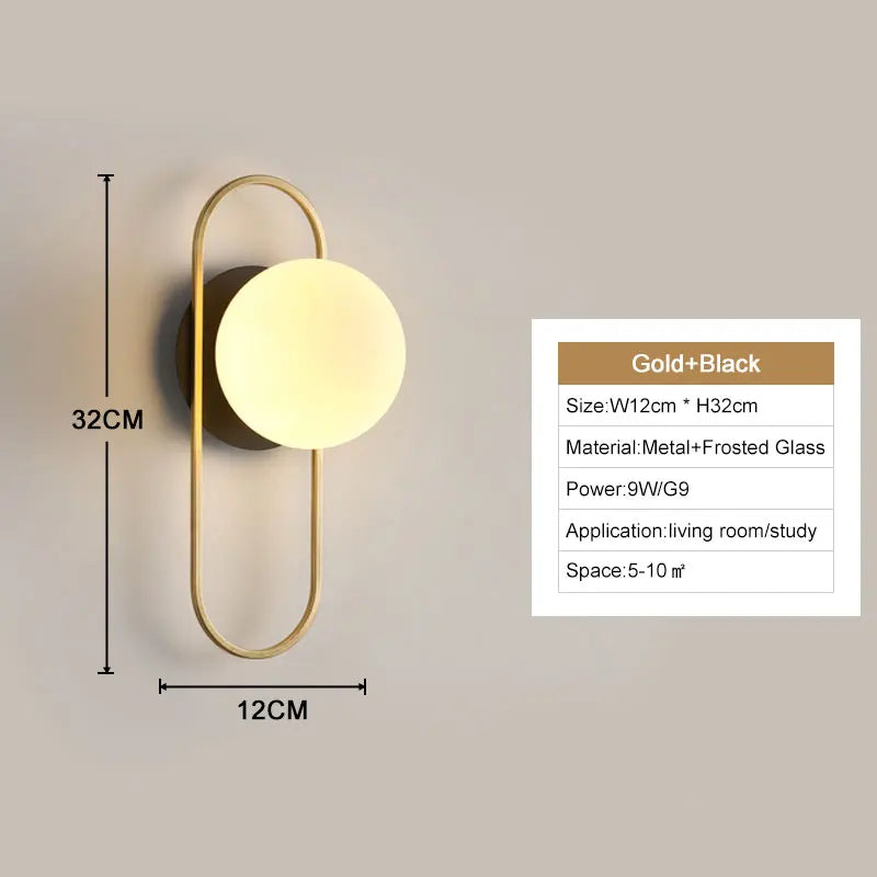 Interior LED Wall Lamps Wall Lighs with G9 Bulb Frosted Glass Ball Black Gold Bedroom LED Wall Sconce for Home Luminuaire Lamp