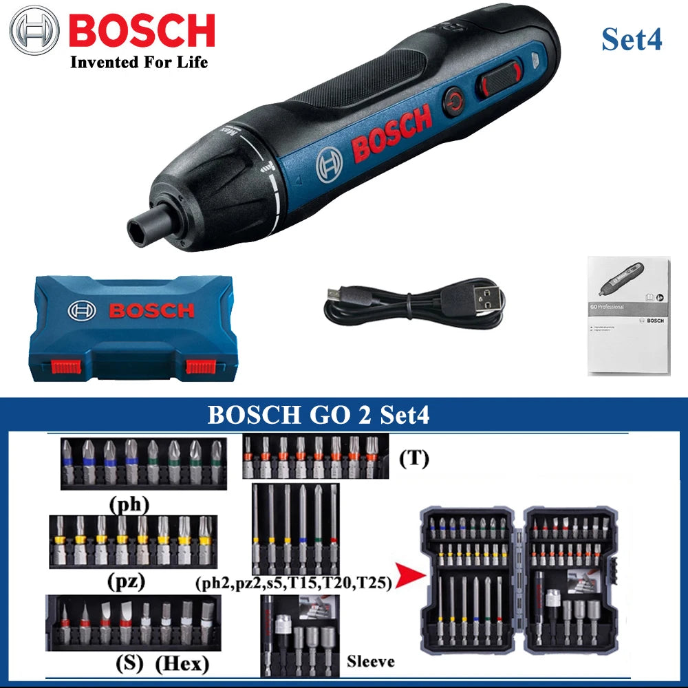 Original Bosch Go2 Electric Screwdriver Set 3.6V Rechargeable Automatic Screwdriver Hand Drill Bosch Go 2 Electric Batch Tool