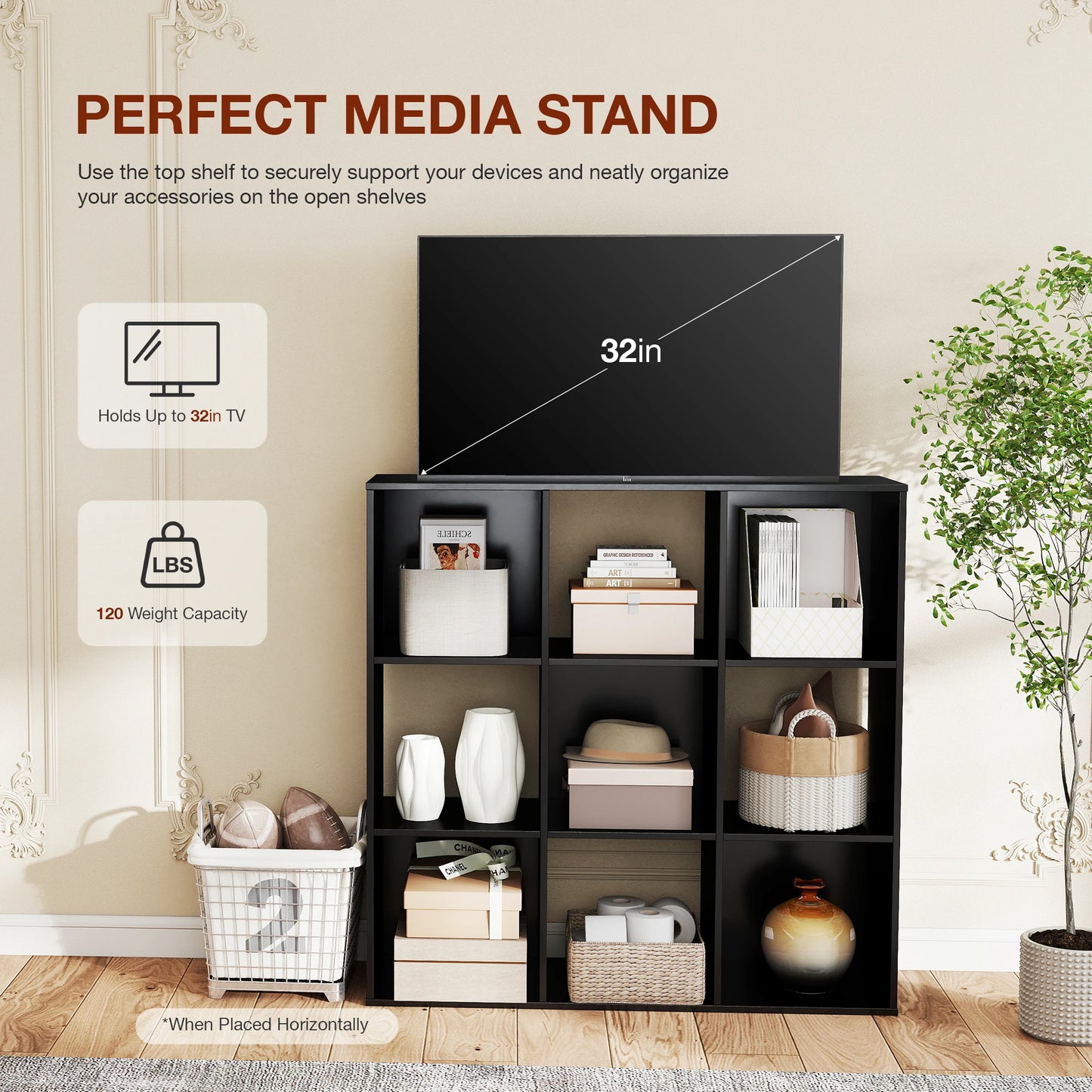 JHK 9 Cube Storage Organizer Wooden Shelf Bookcase Open Bookshelf for Living Room and Home Office Display Storage Bookcase