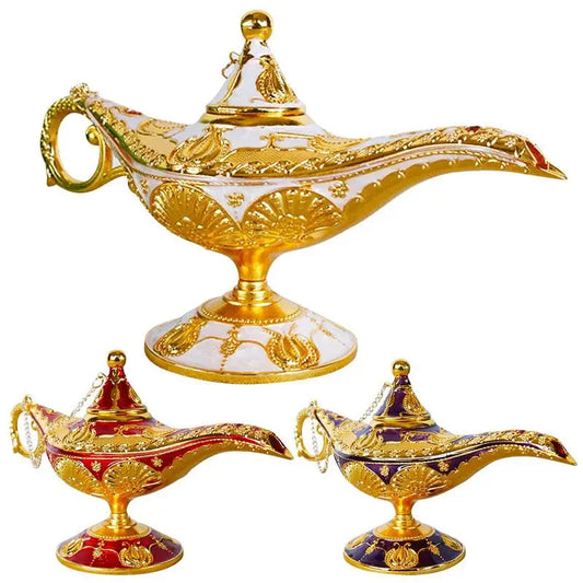 Legendary Aladdin Lamp Vintage Aladdin Lamp  Metal Crafts Classic Arabian Costume Props Tabletop Decor for Wedding Party