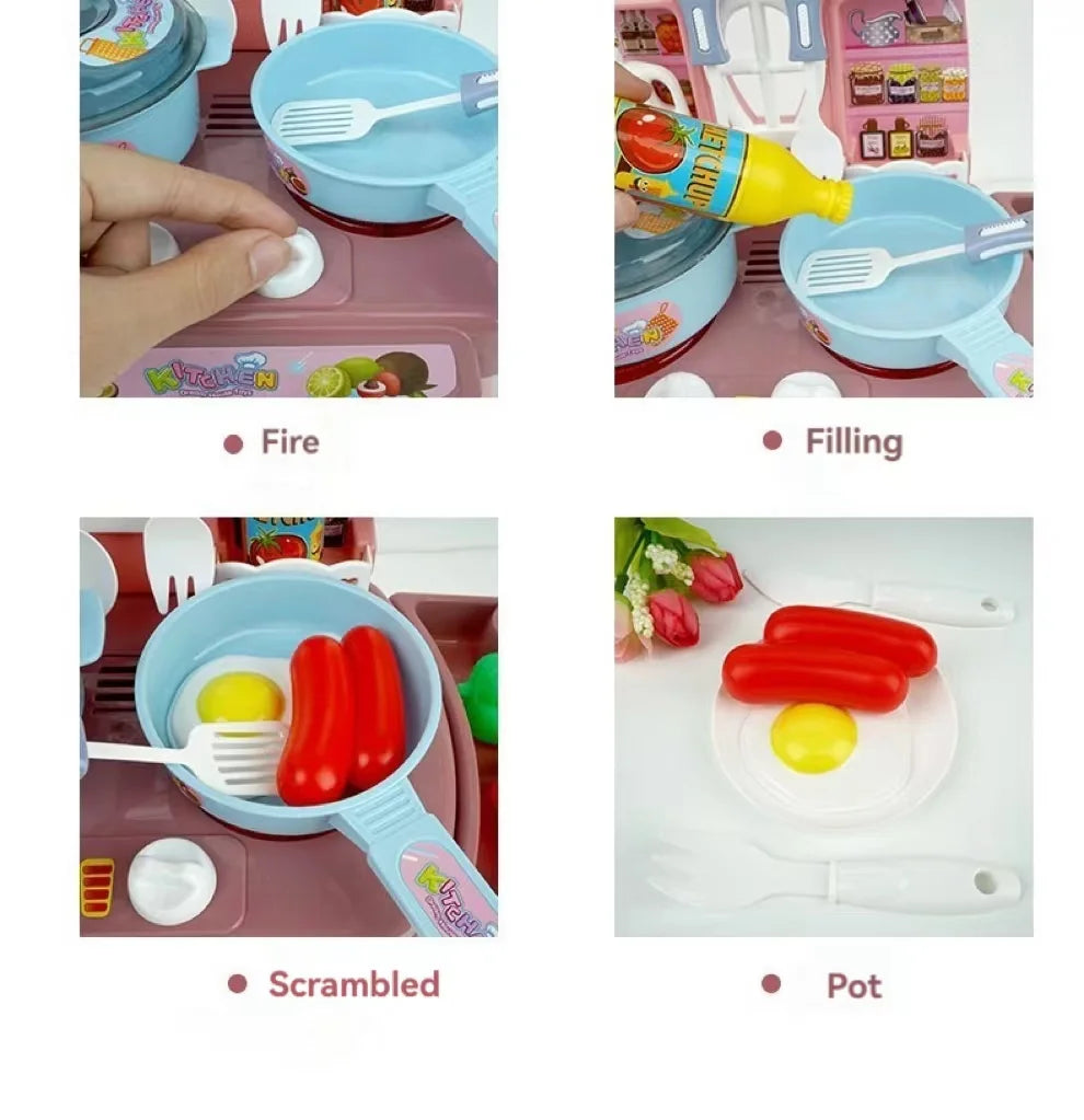 Pretend Play Kitchen Set With Sounds, Lights, Cooking Stove, Sink, And Play Food - Mini Toy Kitchen