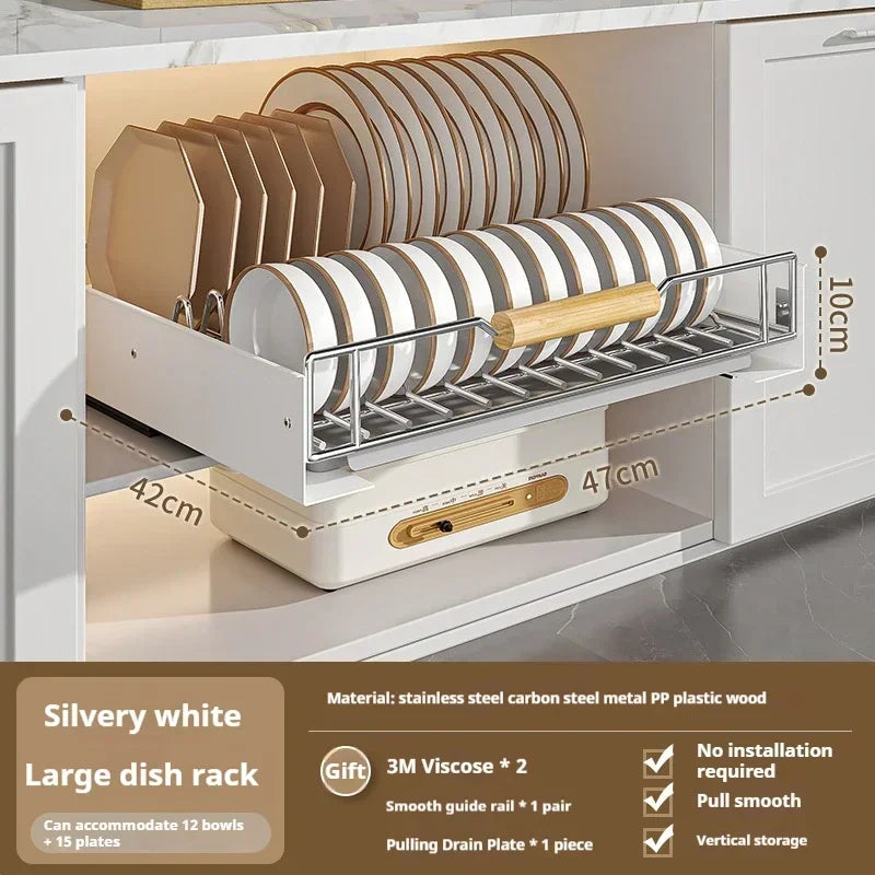 ZEXEF Kitchen Pull-Out Bowl and Dish Rack Cabinet Storage Rack Household Tableware Bowl and Dish Partition Drawer Storage