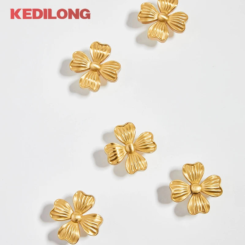 KEDLO Brass Clover Children's Room Personalized Creative Drawers Silver Knobs Minimalist Modern Kitchen Cabinet Gold Handle
