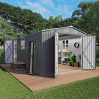 10x14ft Outdoor Storage Shed, Galvanized Steel with Lockable Door