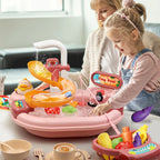 Play Sink with Running Water Toy Kid Dishwashing Basin Interactive Fishing Set Pretend Role Play Game Kitchen Cleaning Food Gift