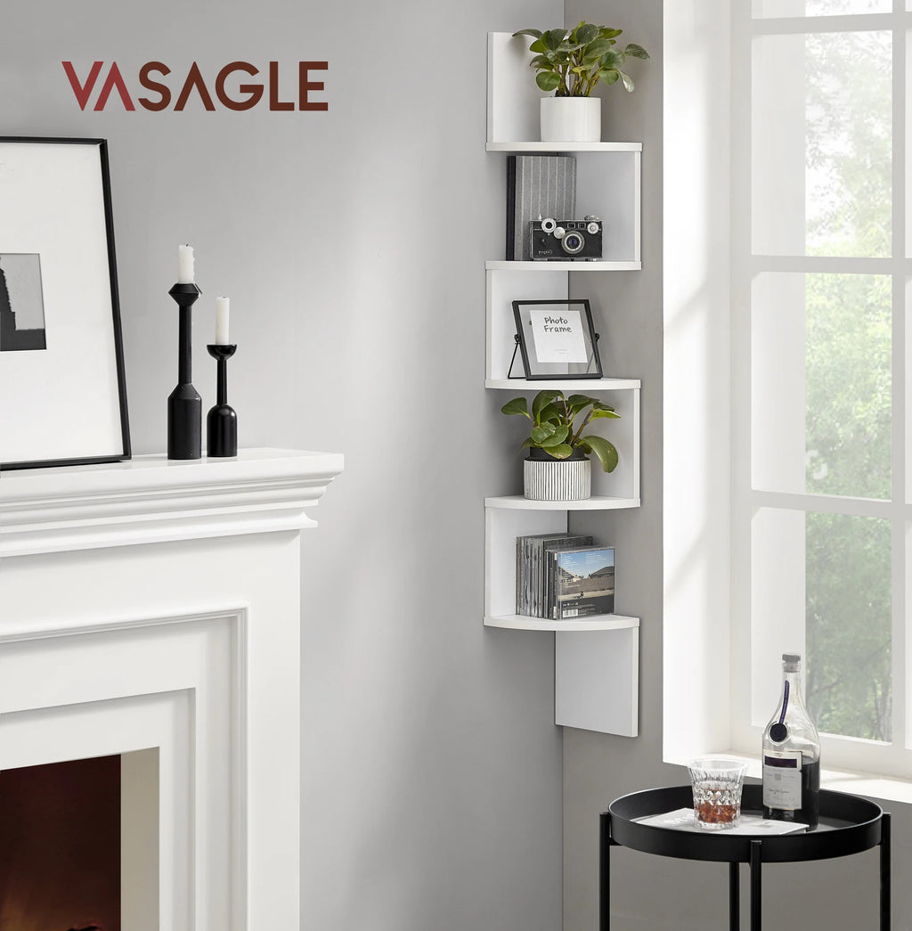 VASAGLE Corner Shelf Wall Mount, 5-Tier Floating Corner Bookshelf, Plant Shelf for Bedroom, Living Room, Bathroom, Home Office