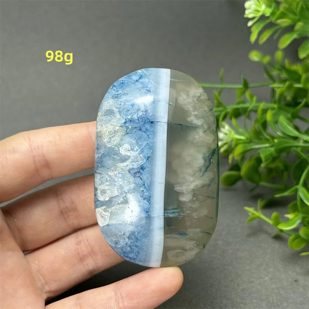 Natural Blue Agate Palm Play Healing Spiritual Meditation Chakra Witchcraft Prayer Energy Feng Shui Home Decor Gift