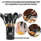 12-piece kitchen utensil set with wooden handle silicone spatulas, includes a stand, perfect for everyday kitchen use