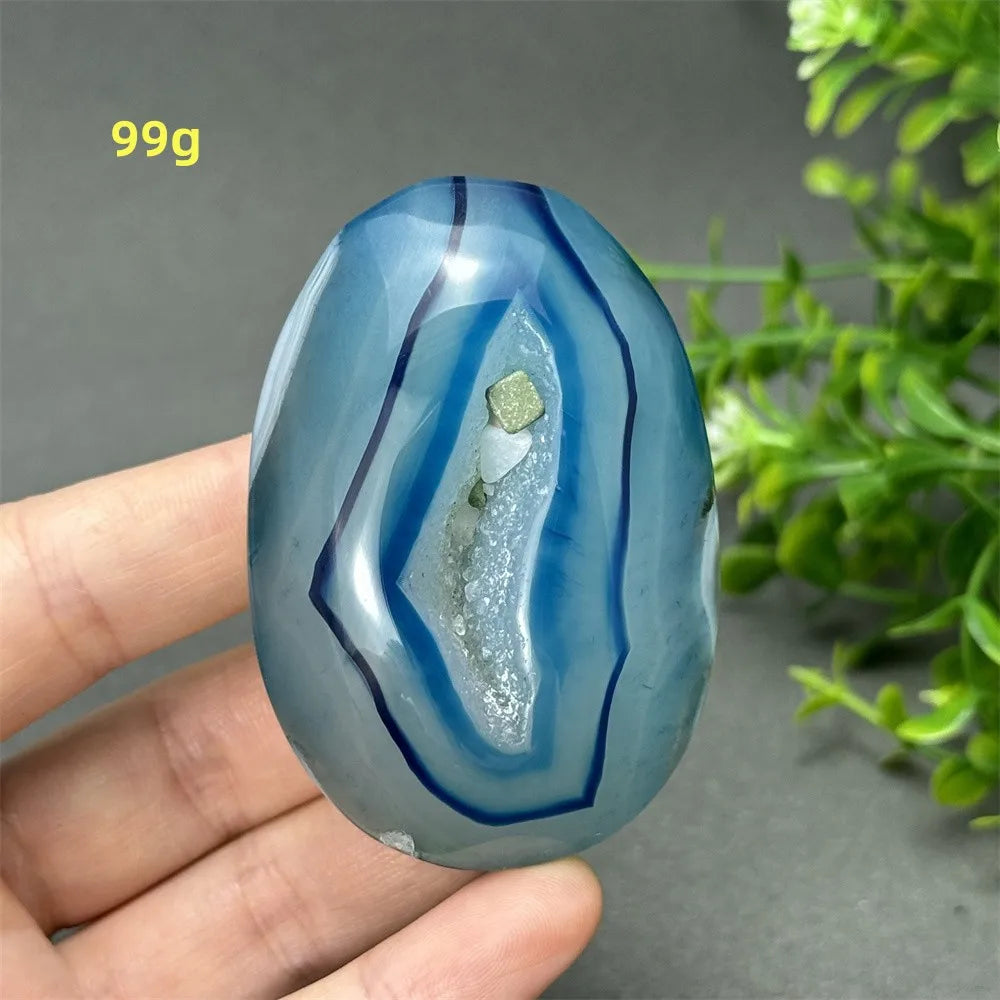 Natural Blue Agate Palm Play Healing Spiritual Meditation Chakra Witchcraft Prayer Energy Feng Shui Home Decor Gift