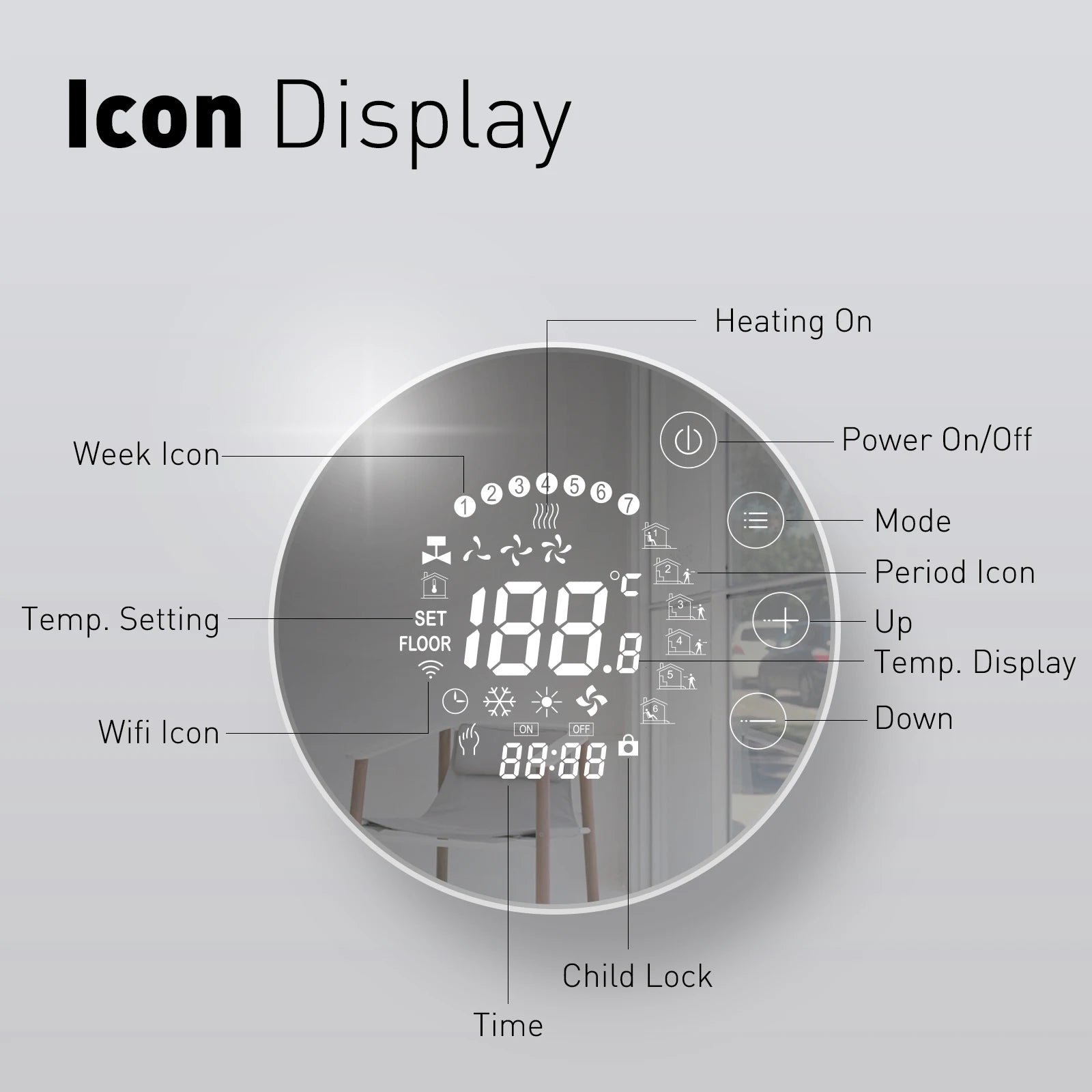 Round Floor Thermostat with LCD Mirror Screen Tuya Smart WiFi Heating Thermostat Warm Room Temperature Controller Alexa Alice
