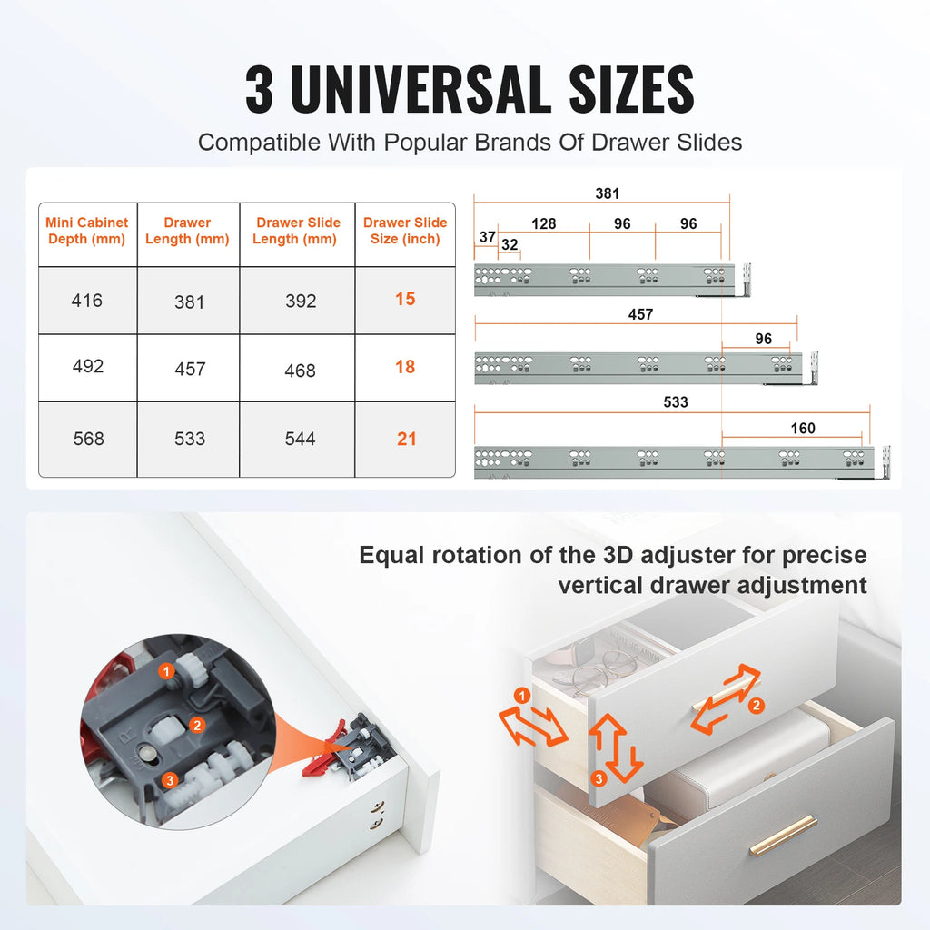 SucceBuy Drawer Side Mount Rails Heavy Duty Full Ball Bearing Extension Steel Track Soft-Close Noiseless Guide Glides 100Lbs