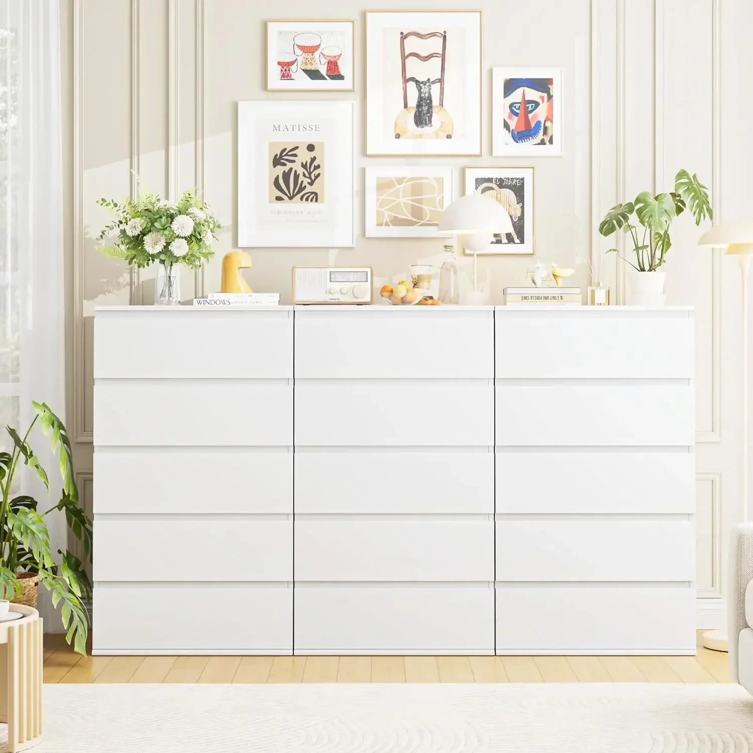 5 Drawer White Dresser, Dresser Tall White Dresser with Large Storage Space, Modern Storage Chest of Drawers