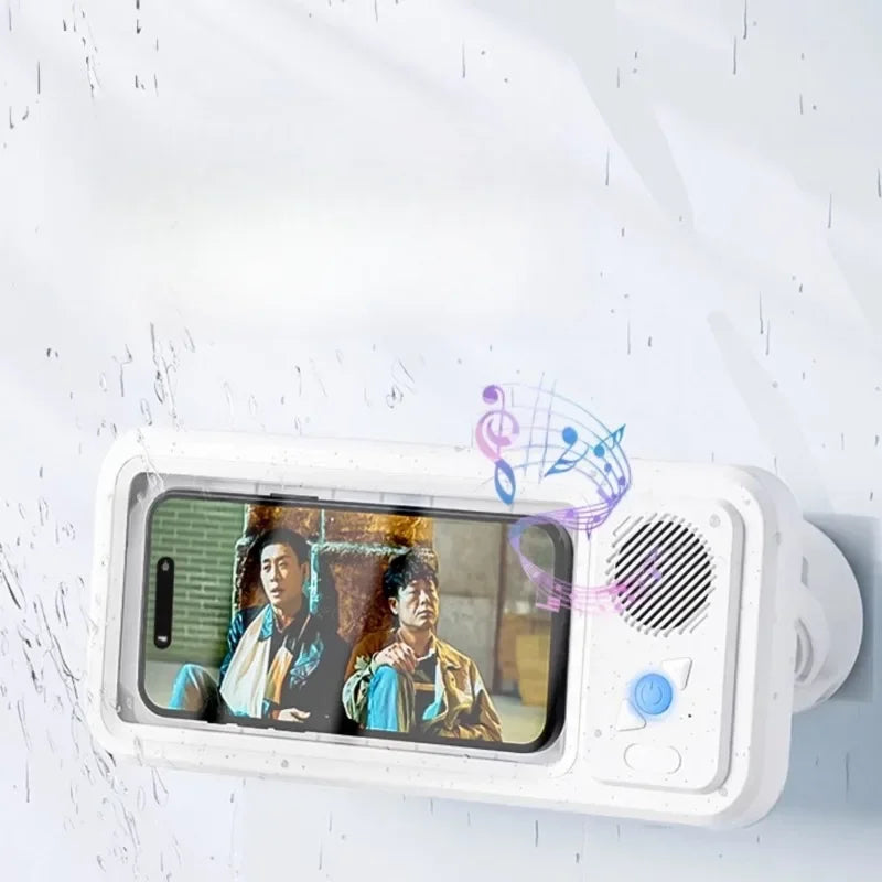 Creative Bathroom Waterproof Phone Case with Bluetooth Speaker Wall Mount Touch-screen Phone Holder Stand Anti-Fog for Showering